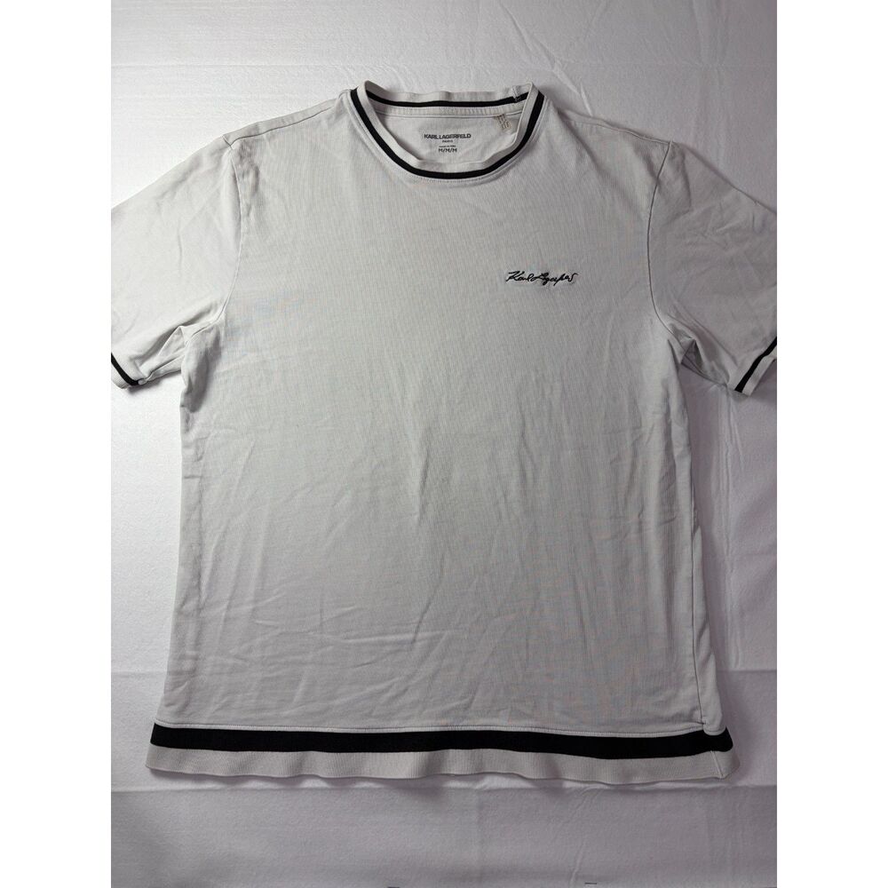 Karl Lagerfeld Paris Mens 100% Cotton Script Logo T Shirt White Black Medium
